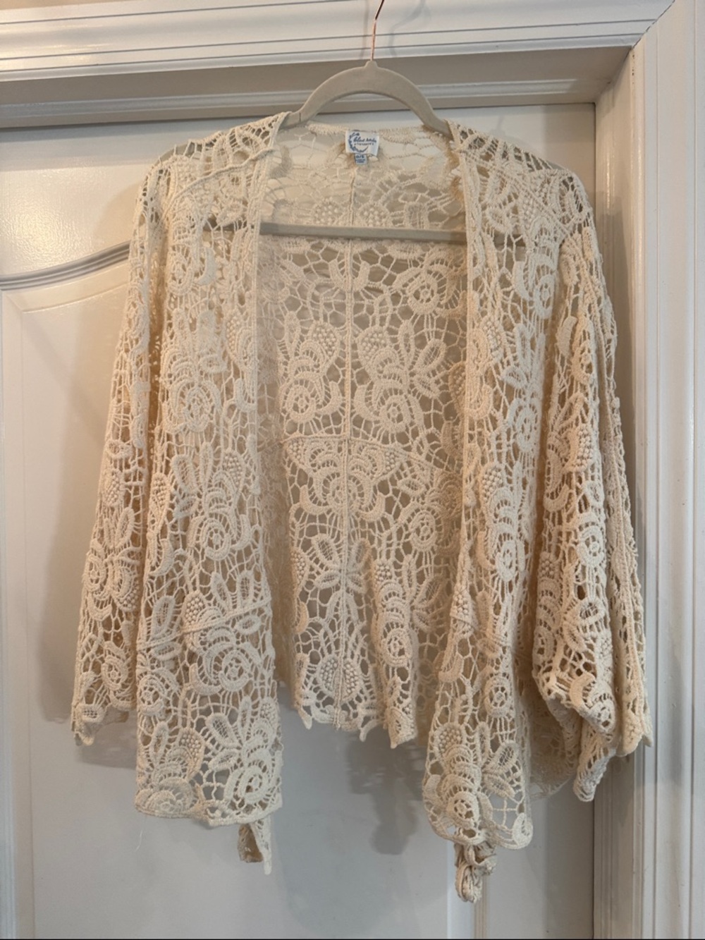 Cream Crochet Open-Front Cardigan